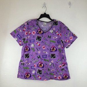 Doc McStuffins Disney Scrub Top Women 2XL Purple Pockets Short Sleeve Pullover